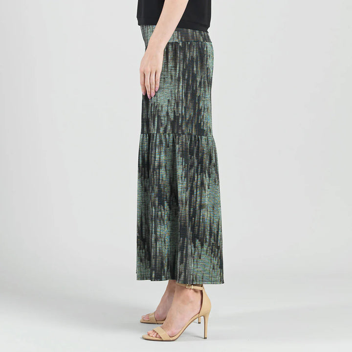 Crinkle Pleat Knit Tiered Palazzo Pant- Water Ripple