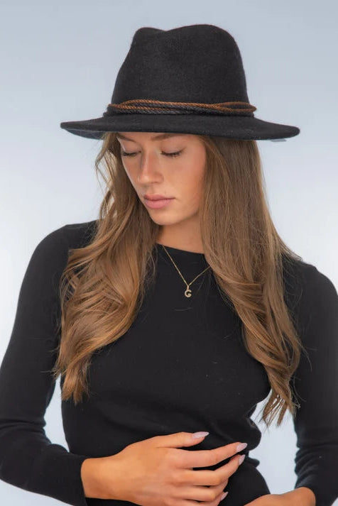 Boiled Wool Fedora Brim Hat with Dual Colors Rope Accent