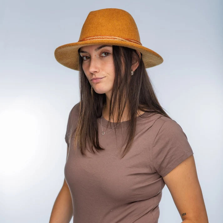 Boiled Wool Fedora Brim Hat with Dual Colors Rope Accent