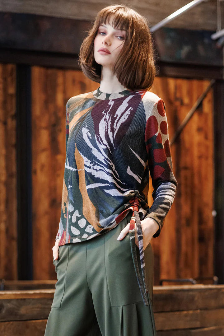 Multi Media Print Soft Scoop Neck Sweater