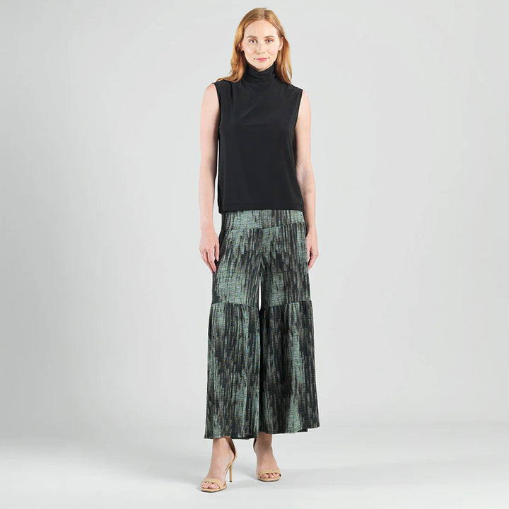 Crinkle Pleat Knit Tiered Palazzo Pant- Water Ripple