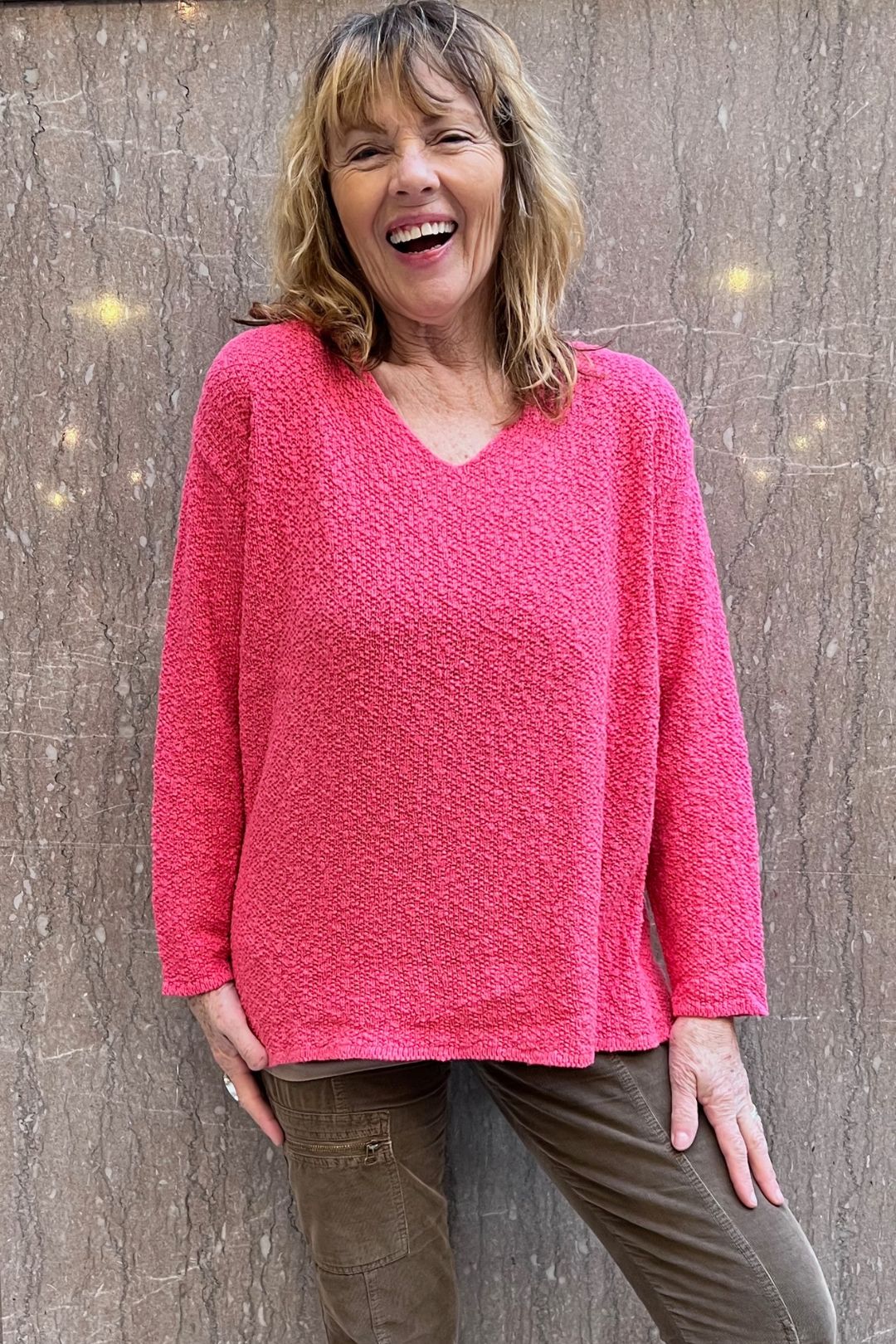 The Ultimate Cotton Sweater - Seed Stitch V Neck