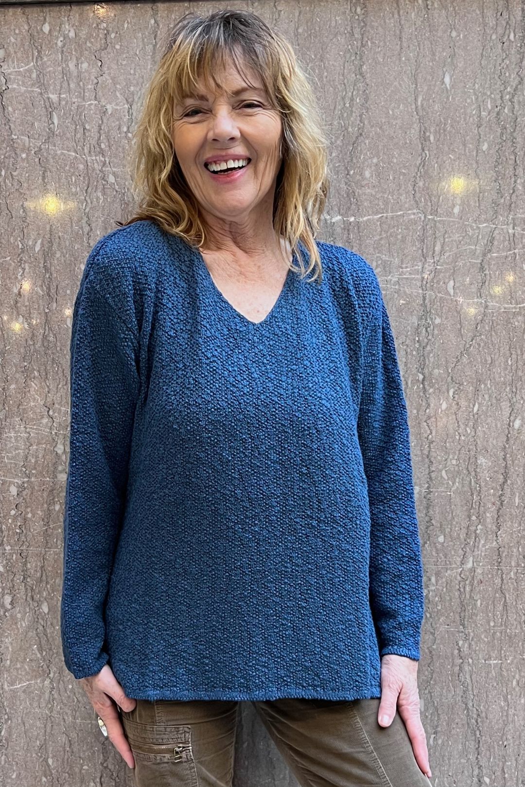 The Ultimate Cotton Sweater - Seed Stitch V Neck