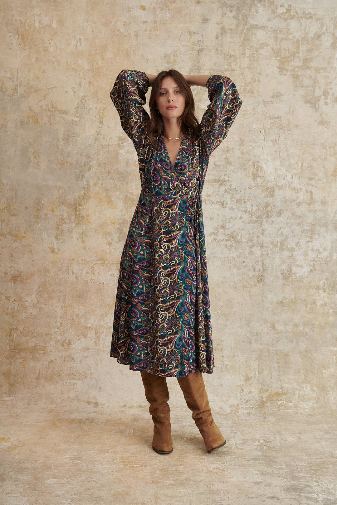 Printed Wrap Midi Dress