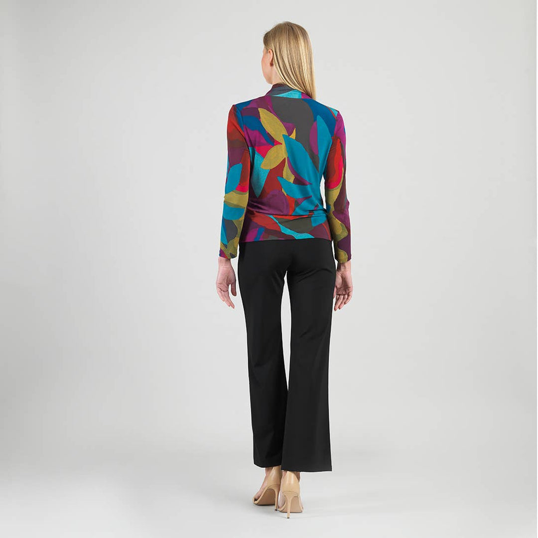 Multi Color Draped V-Neck Ruched Soft Knit Top