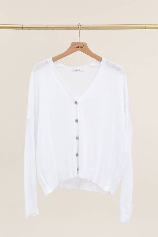 V-neck Buttoned Cardigan in 100% Cotton