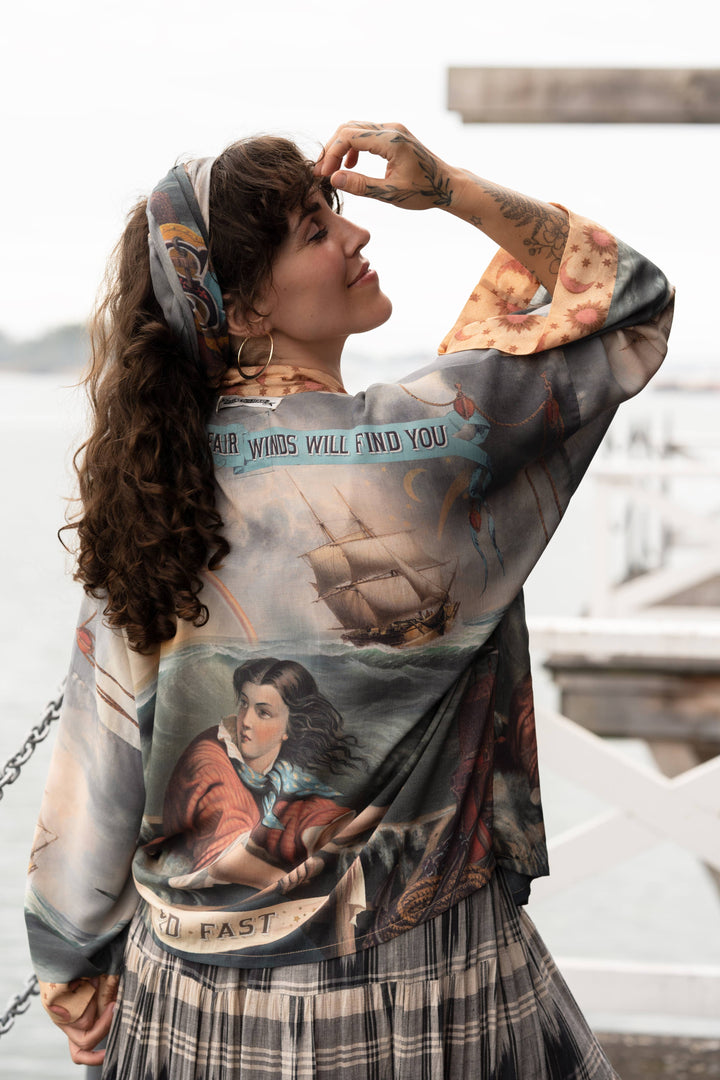 Hold Fast Pixie Duster Cropped Kimono w/ Boat, Rainbow
