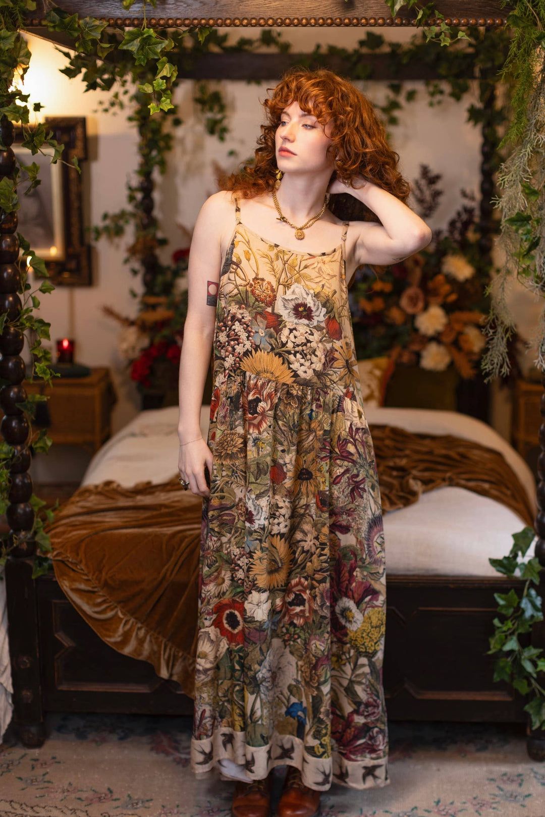 Golden Hour Bohéme Long Maxi Slip Dress w/ Floral Print