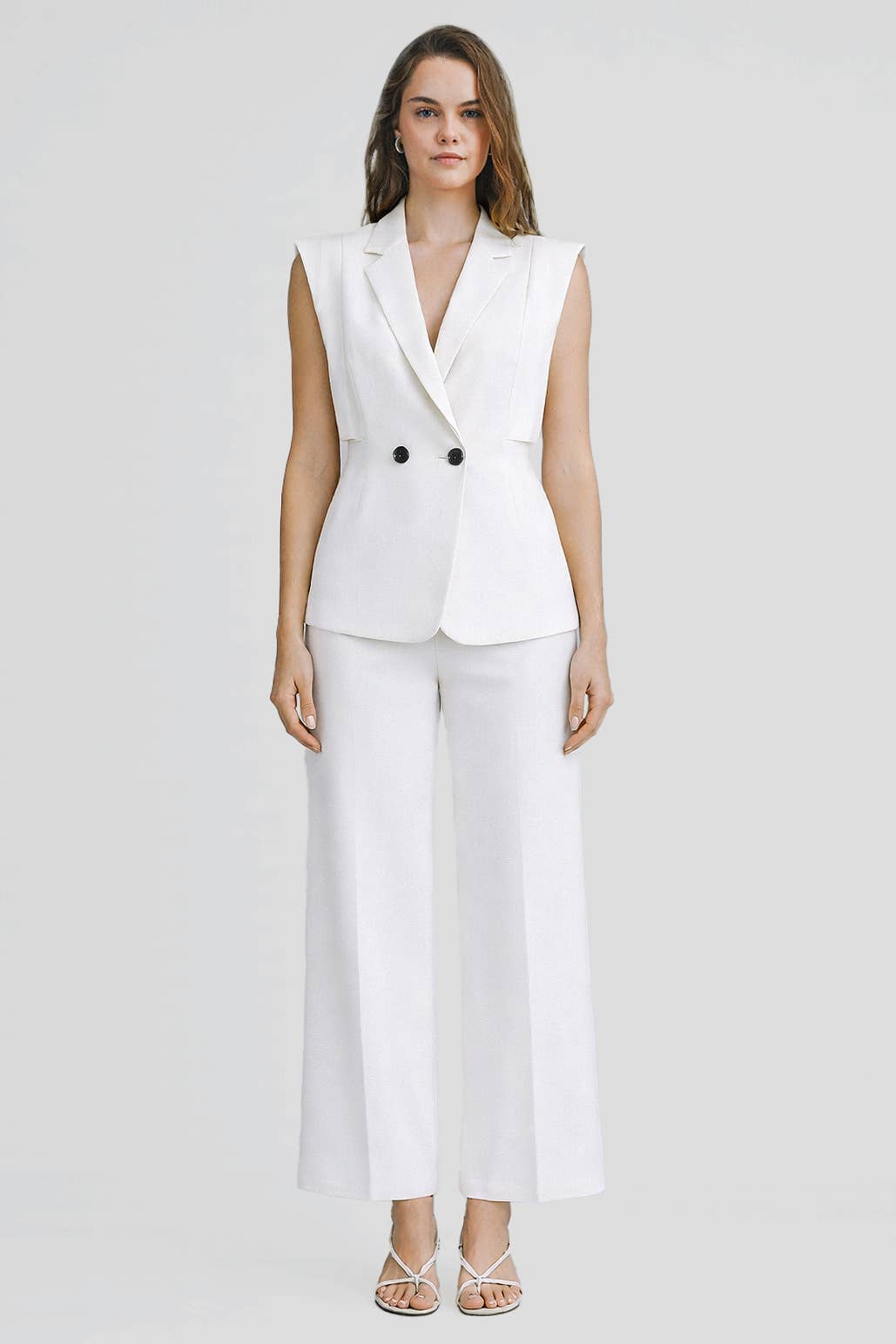 Structured Shoulder Button Vest Blazer Top