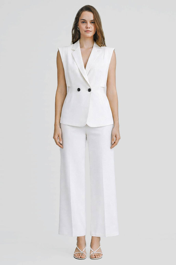Structured Shoulder Button Vest Blazer Top