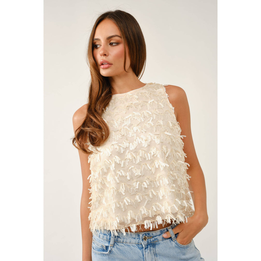 Fringed Sequin Sleeveless Top