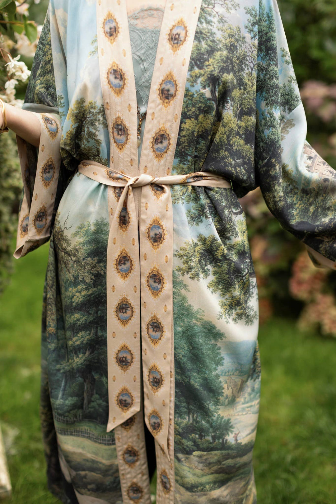 The Mythmaker Opera Duster w/ pastoral landscape & unicorn