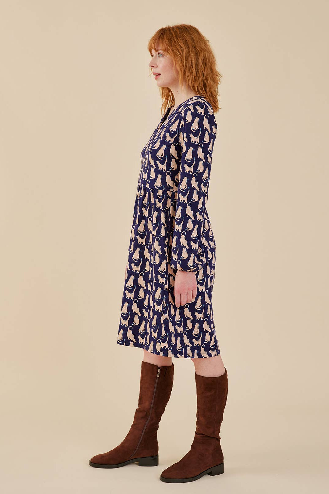 Greta Long Sleeve Dress Lounge Cats Navy