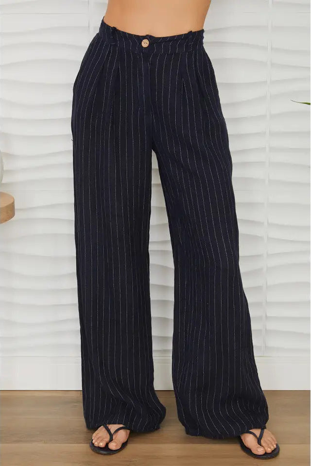 Linen Pinstripe Wide Leg Trouser