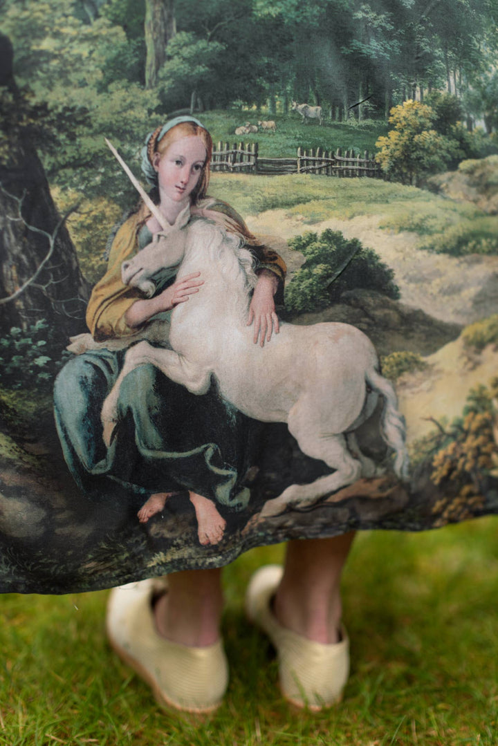 The Mythmaker Opera Duster w/ pastoral landscape & unicorn