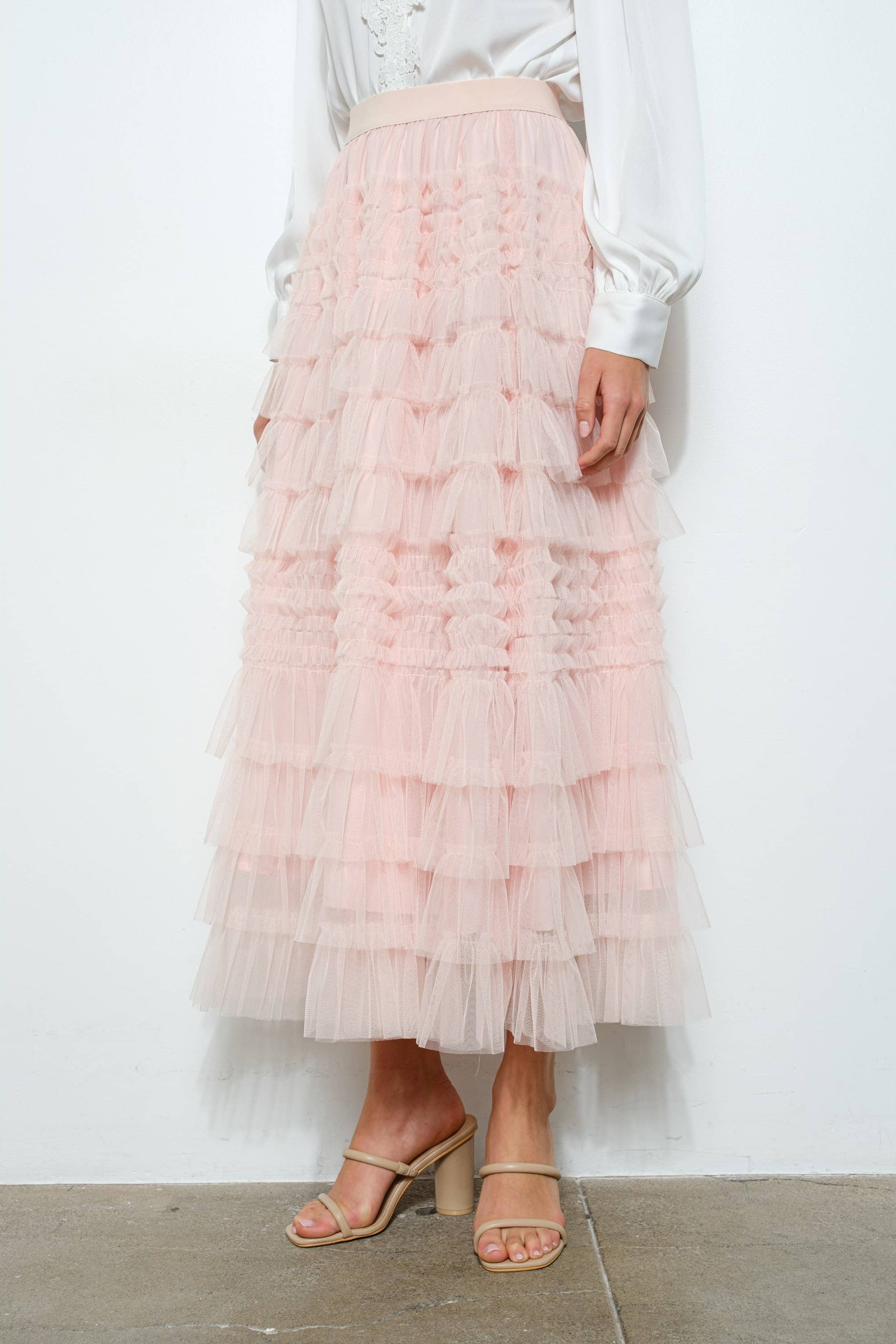 High-Waist Tiered Ruffled Tulle Maxi Skirt – Adlib Clothing