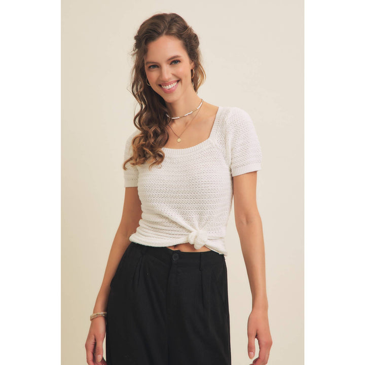 Square Neck Cotton Sweater with Special Weaving