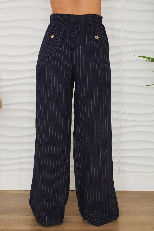 Linen Pinstripe Wide Leg Trouser