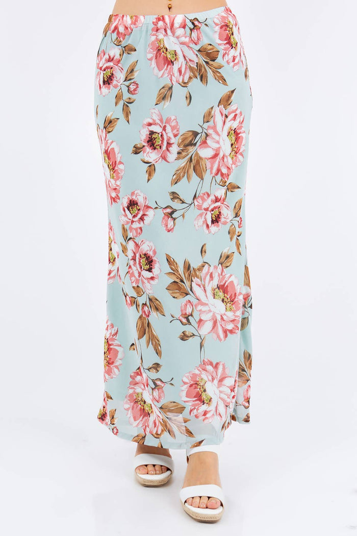 Georgette Bias Cut Rose Print Skirt