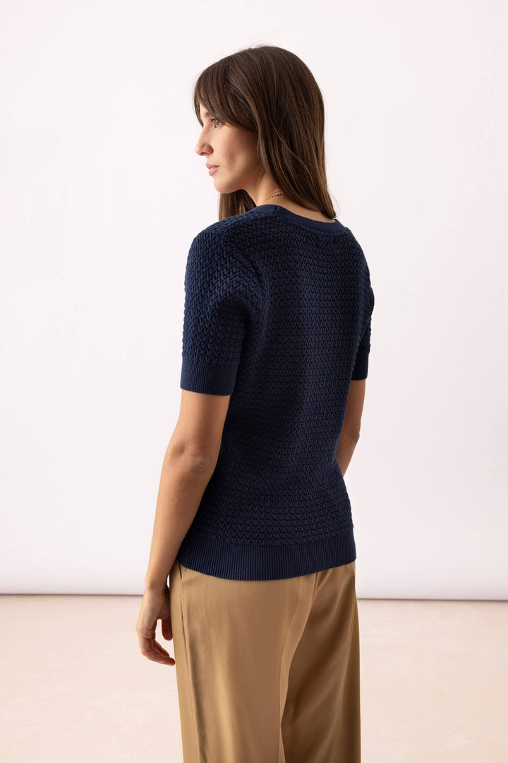 Short Sleeve Structured Knit Cardigan