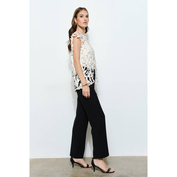 Pearl Rhinestone Embellished Lace Cutout Top