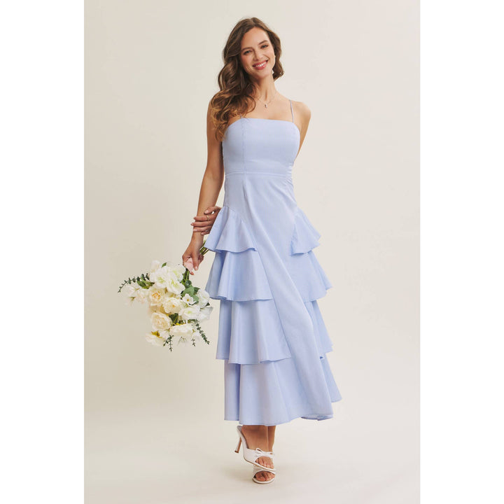 Clean Lines Meets Playful Side-Tiered Ruffle Maxi Dress