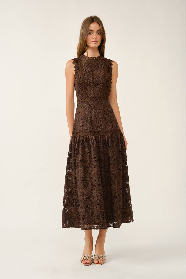 Flora Elegant Guipure Lace Sleeveless Maxi Dress
