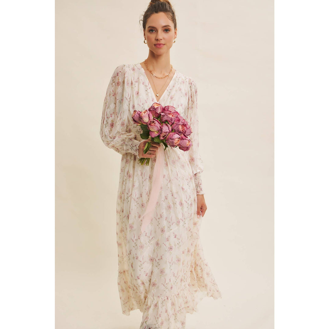 Dreamy Floral Mesh Maxi Dress With Smocked Waist