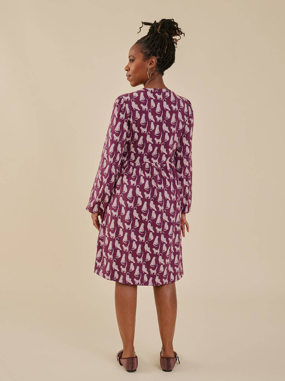 Greta Long Sleeve Dress Lounge Cats Plum