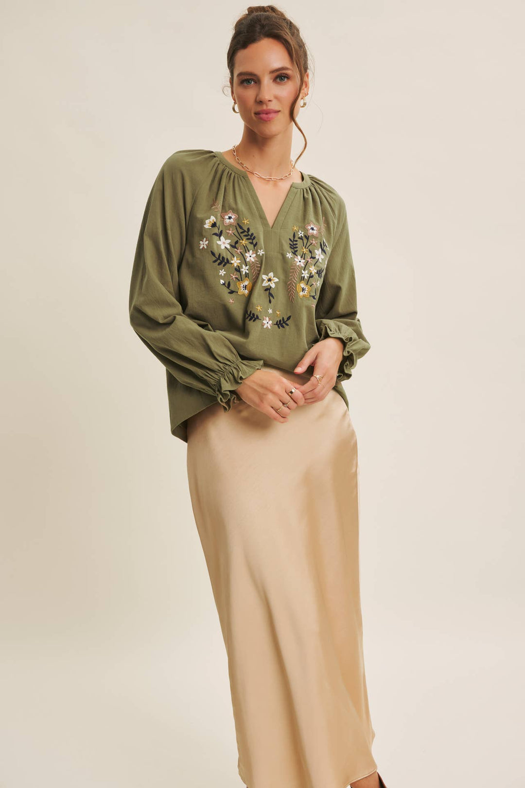 Warmth of Fall Bohemian Embroidered Flare Cotton Blouse Top