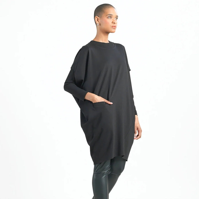 Rayon Knit Modern Architectural Cut Tunic with Pockets