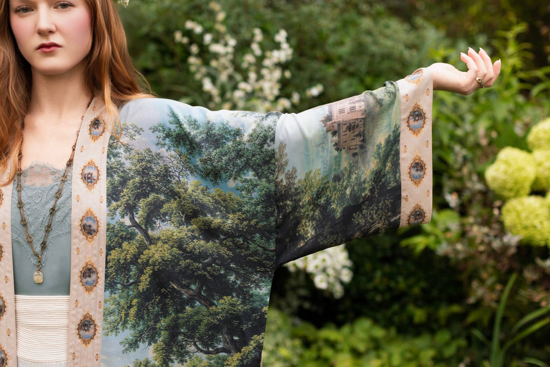 The Mythmaker Opera Duster w/ pastoral landscape & unicorn