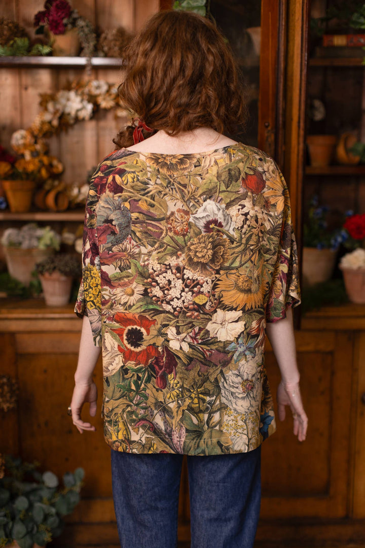 Golden Hour Luxe Tee Floral Tunic Shirt with Swallow