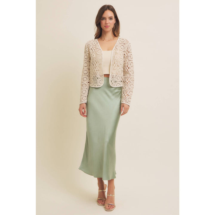 Open-Front Cotton Crochet Lightweight Cardigan