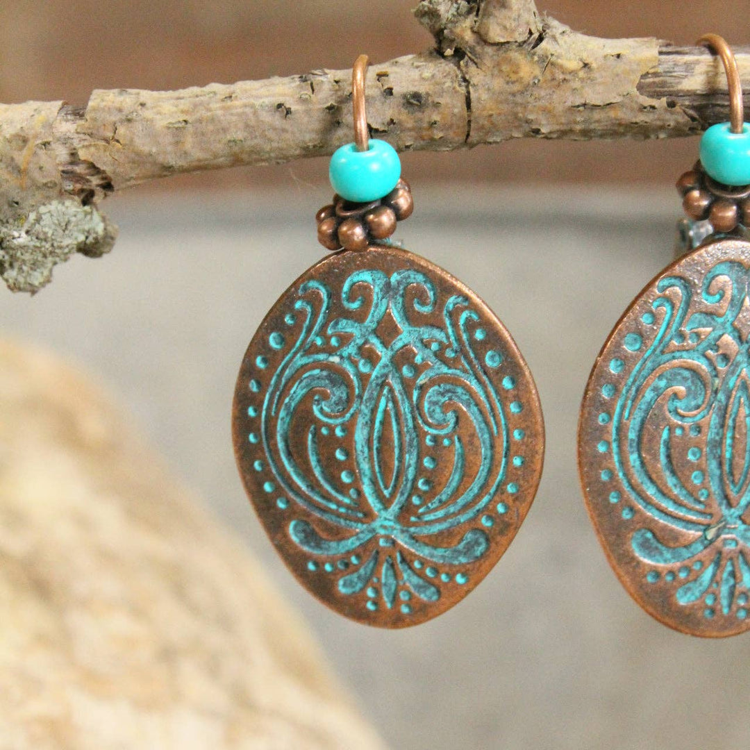 Verdigris Gypsy Bronze Ethnic Dangle Earrings