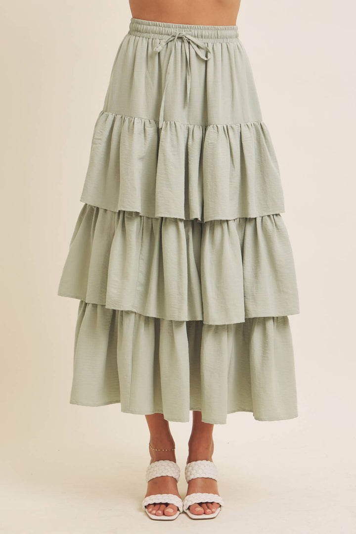 Brings Movement and Comfort Tiered Ruffle Maxi Skirt