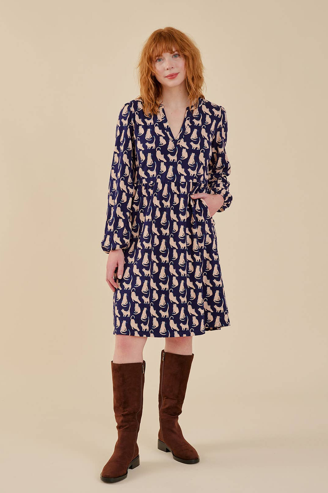 Greta Long Sleeve Dress Lounge Cats Navy