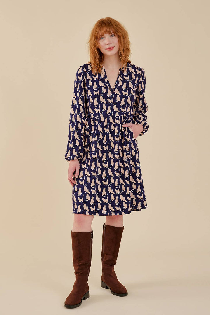 Greta Long Sleeve Dress Lounge Cats Navy