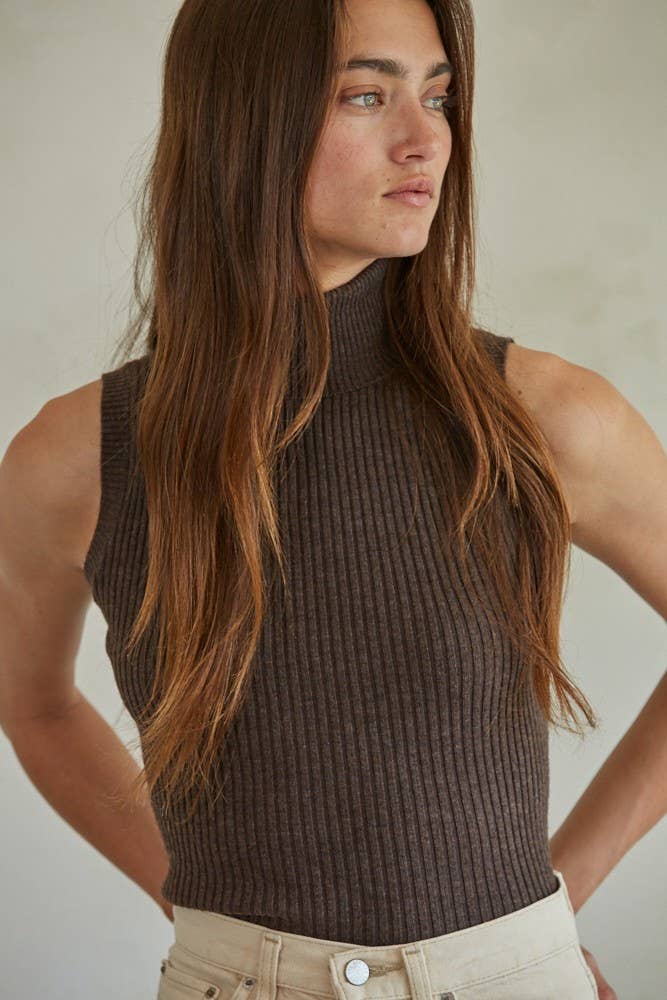 Lola Knit Turtleneck Sleeveless Pullover Top