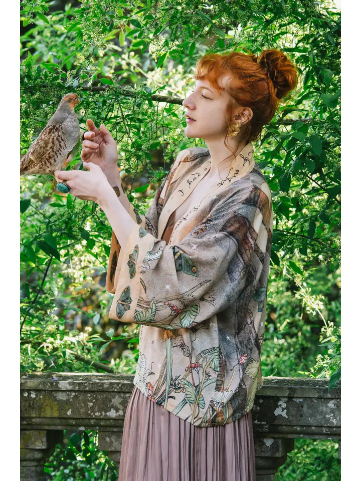 Lovelight Pixie Cropped Kimono w/ Woodland Swallow & Stars