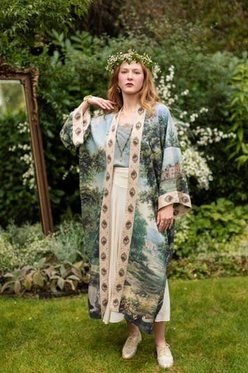 The Mythmaker Opera Duster w/ pastoral landscape & unicorn