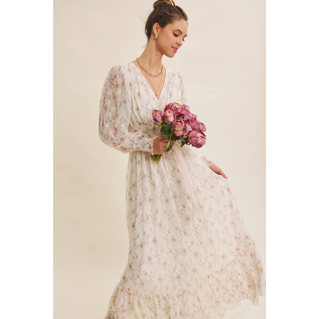 Dreamy Floral Mesh Maxi Dress With Smocked Waist