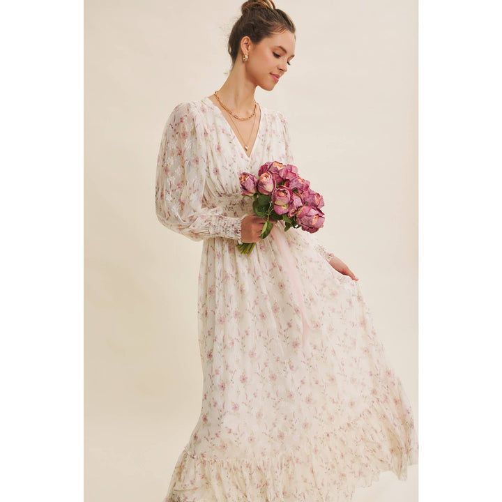 Dreamy Floral Mesh Maxi Dress With Smocked Waist