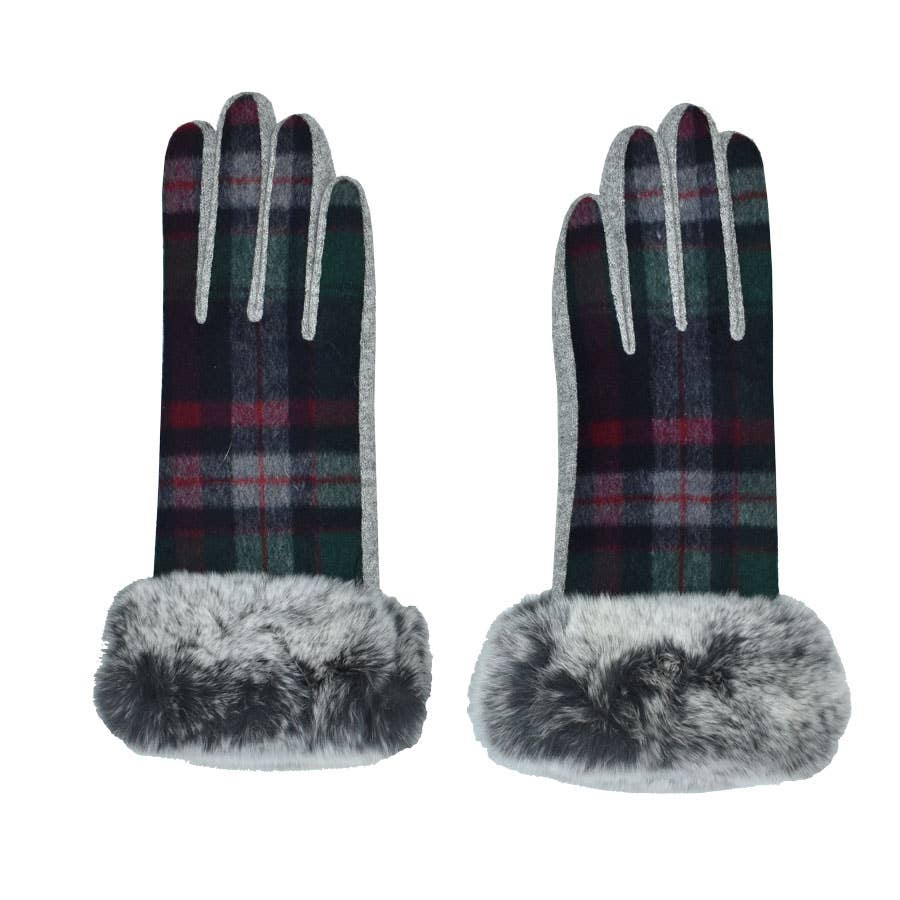 Lucetta Fur Cuff Plaid Gloves