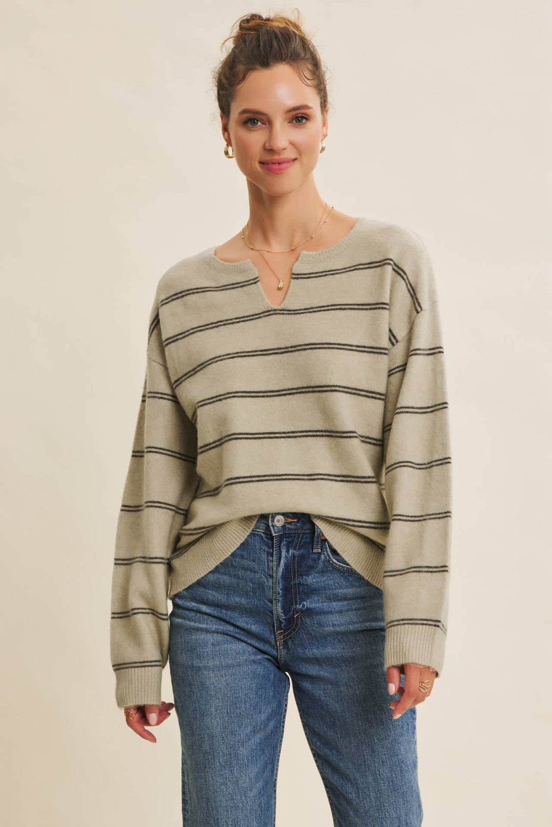 Eco-Conscious Stripe Oversized Easy Favorite Sweater Top