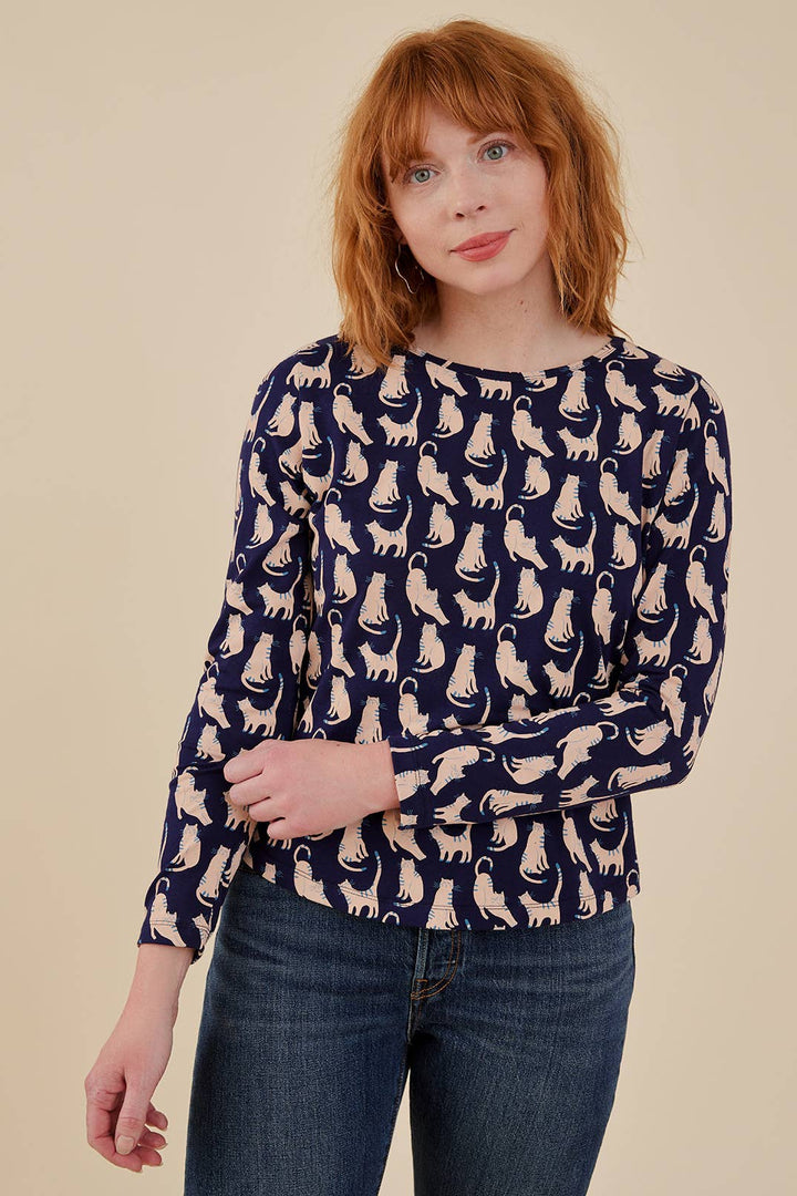 Camille Top Lounge Cats Navy