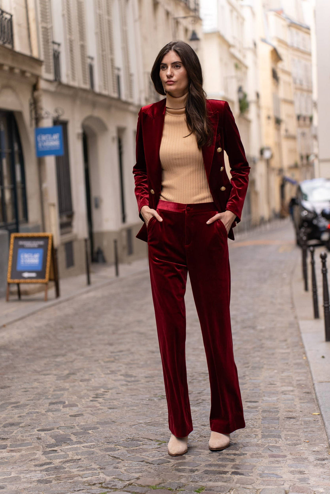 High-Waisted Straight Cut Velvet Trousers