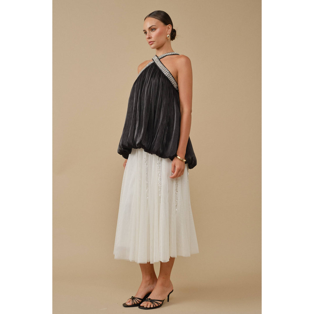 Ethereal Glamour Sequin Panelled Tulle Midi Skirt