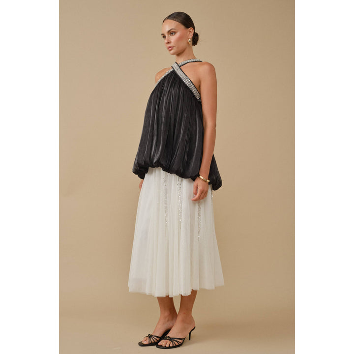Ethereal Glamour Sequin Panelled Tulle Midi Skirt