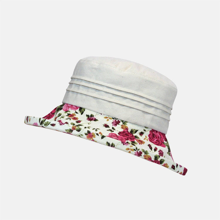 Floral Boned Brim with Cream Top and Pintuck Detail